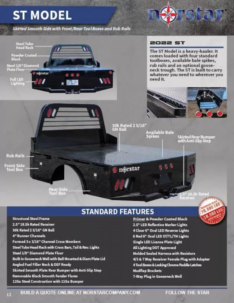 Norstar Model ST0948460 FITS CAB & CHASSIS SINGLE WHEEL 9'4" FRAME