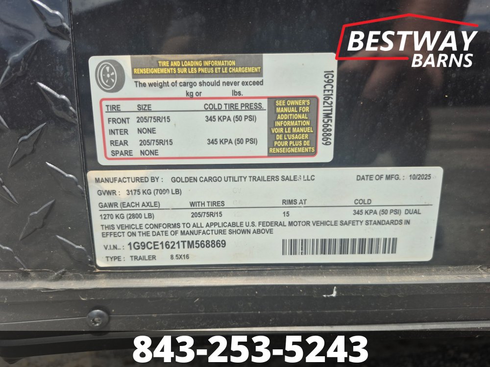 REPO 2026 GOLDEN CARGO 7 X 16 Enclosed Cargo