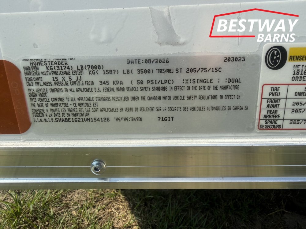 New 2027 HOMESTEADER 7x16 Enclosed Cargo