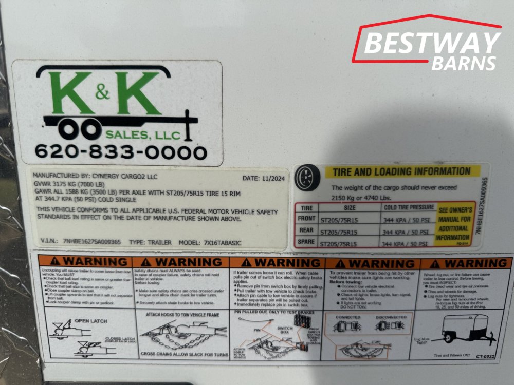 REPO 2025 CYNERGY CARGO 7 X 16 Enclosed Cargo
