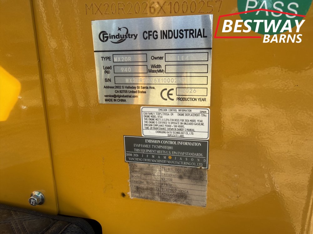 New 2026 CFG MX20R MINI EXCAVATOR Miscellaneous Equipment / Trade In