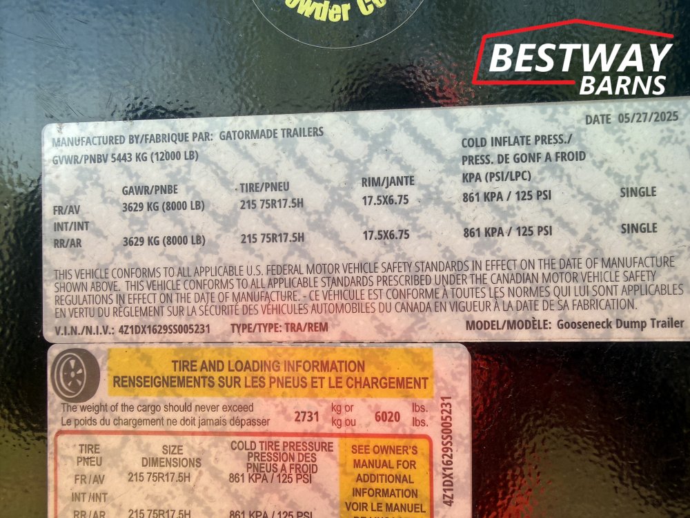 REPO 2025 GATORMADE TRAILERS 7 X 16 GOOSENECK Dump