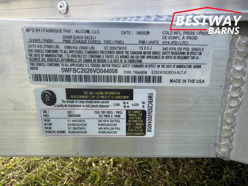 New 2027 Alcom EZEC 8.5 X 20 CAR HAULER XLT Pro Freedom 250 Enclosed Cargo