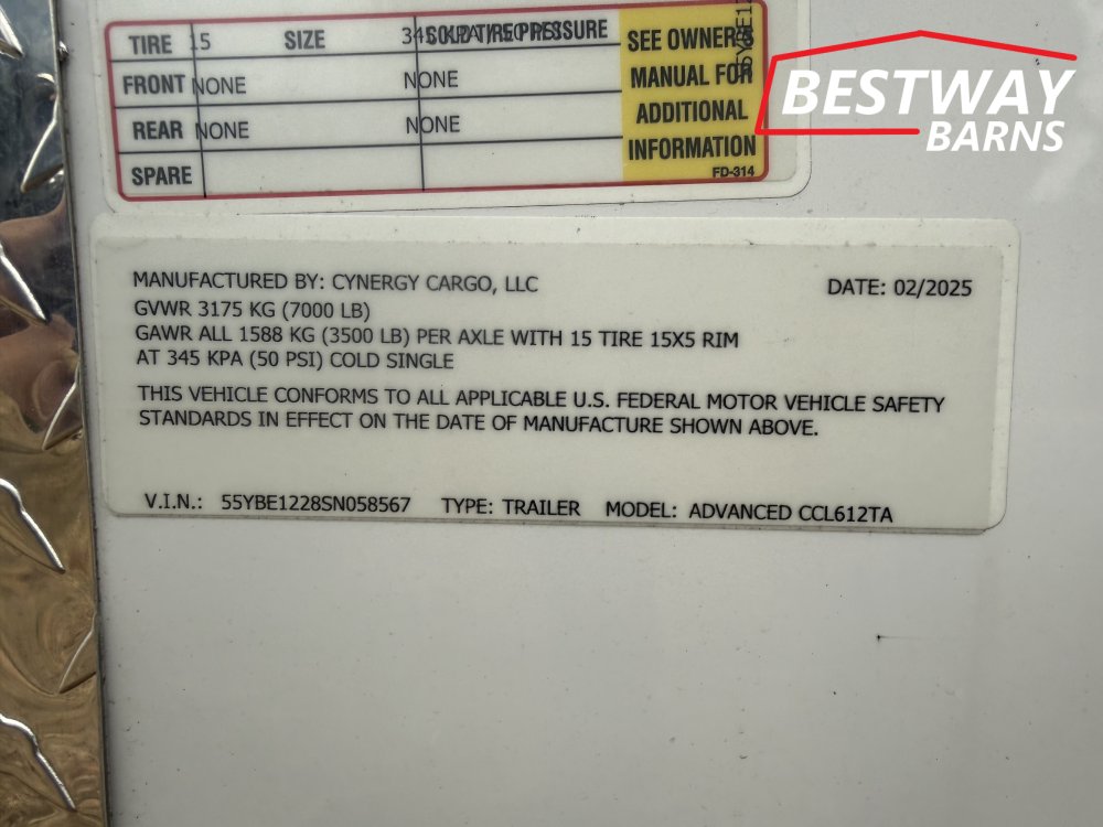 REPO 2025 CYNERGY CARGO 6 X 12 TA Enclosed Cargo