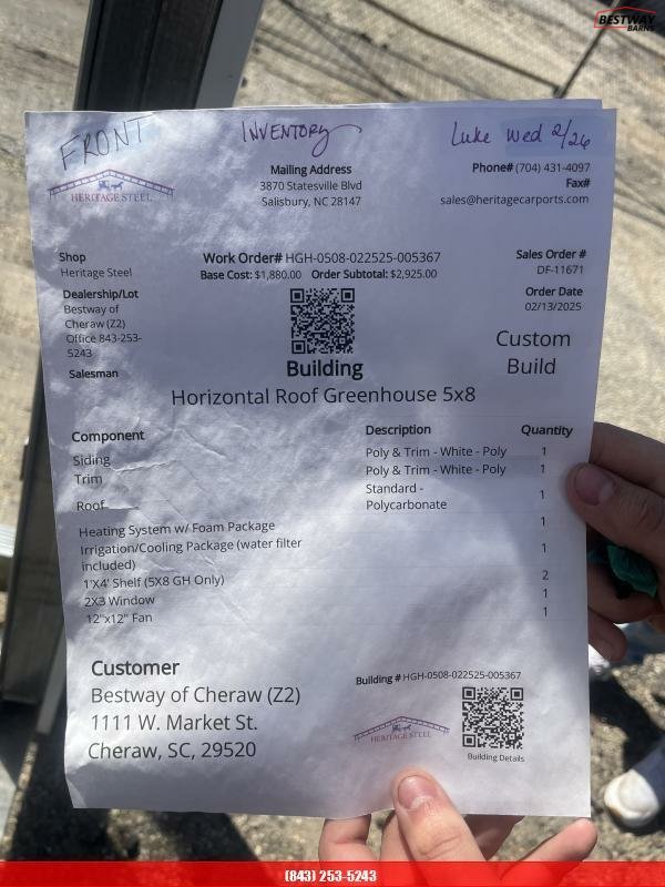 New 2025 Heritage Building 5X8 GREENHOUSE Utility Shed