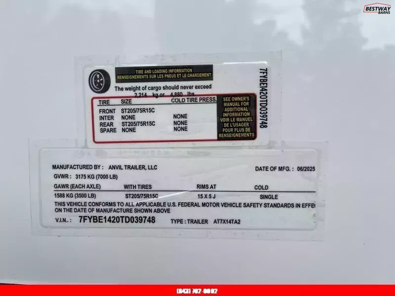 New 2025 Anvil Trailers 7X14 Enclosed Cargo