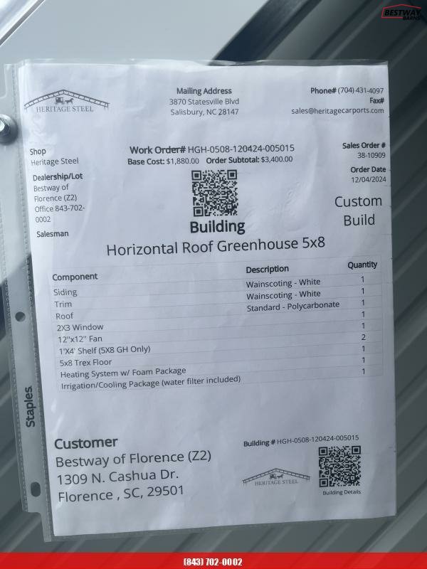 New 2024 Heritage Building 5X8 GREENHOUSE Utility Shed