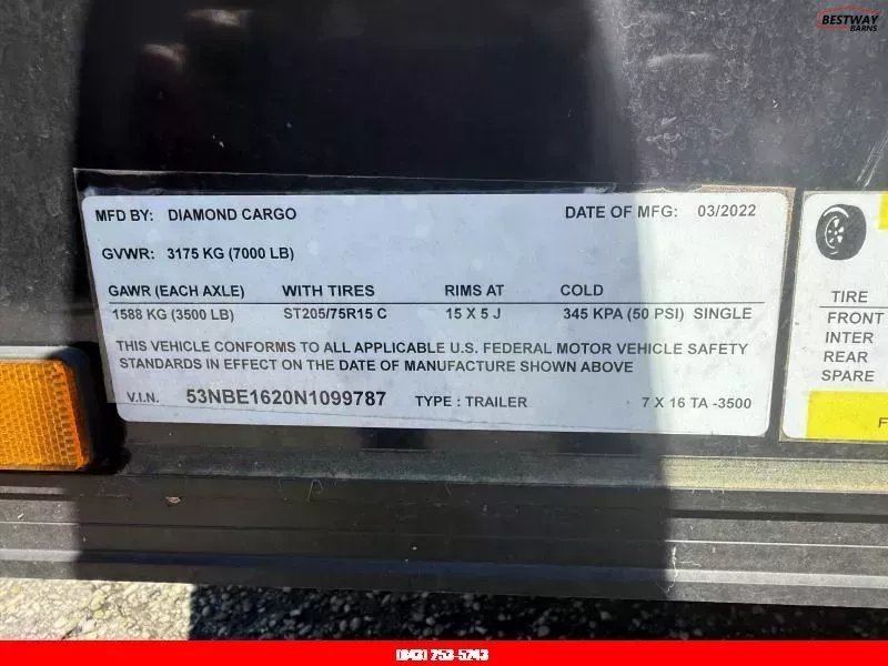 REPO 2022 Diamond Cargo 7X16 REPO Enclosed Cargo