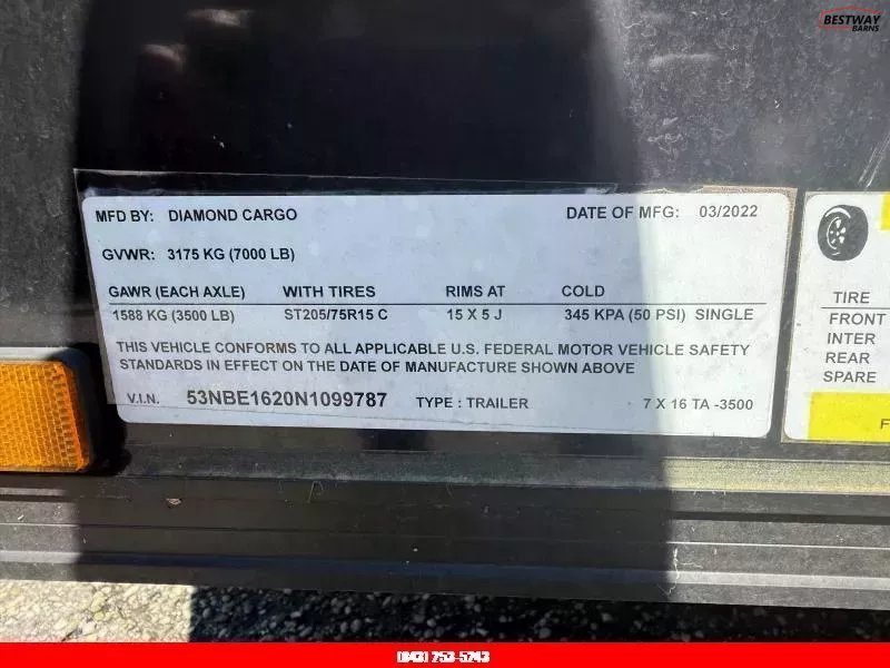 REPO 2022 Diamond Cargo 7X16 REPO Enclosed Cargo