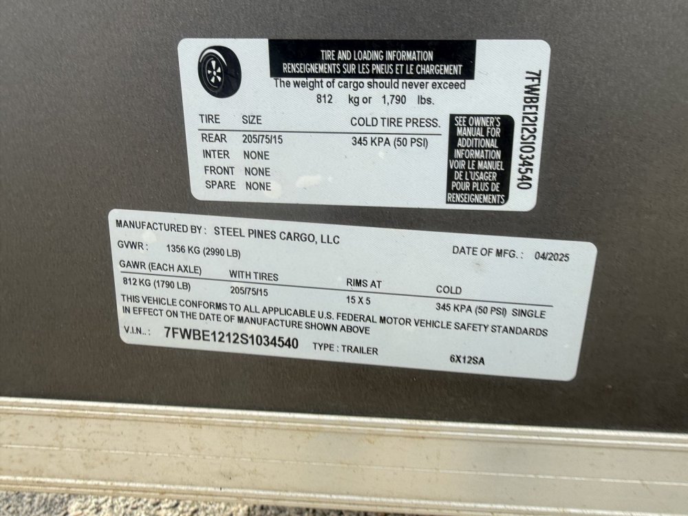 REPO 2025 STEEL PINES CARGO 6 X 12 Enclosed Cargo