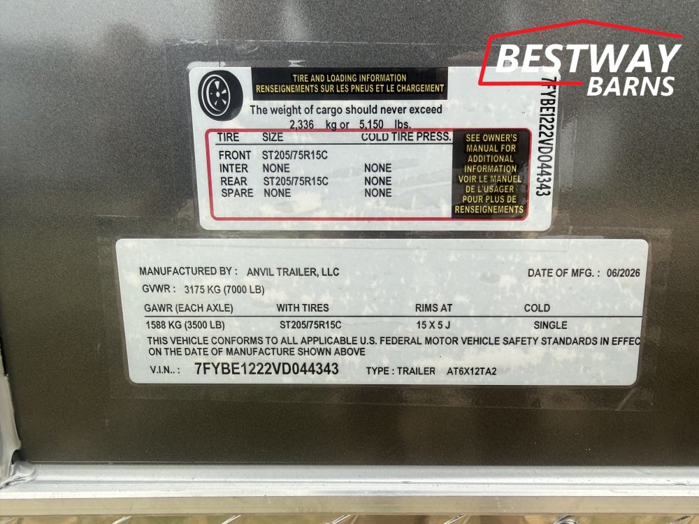New 2027 Anvil 6X12 TANDEM Enclosed Cargo