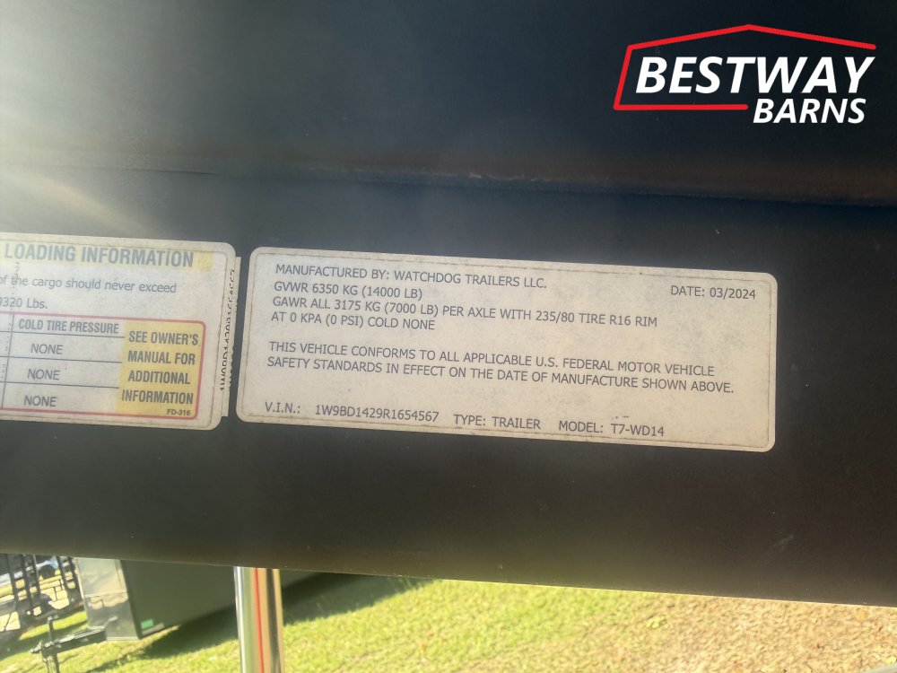 REPO 2024 WATCHDOG TRAILERS 7 X 14 14K Dump