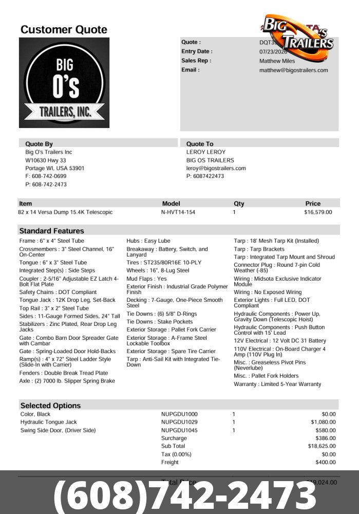 2026 Midsota 7'x14' Versa-Dump Trailer