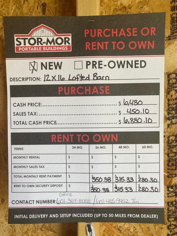 2023 Stor-Mor 12x16 Lofted Barn