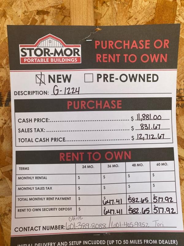2022 Stor-Mor 12x24 Garage/Carport