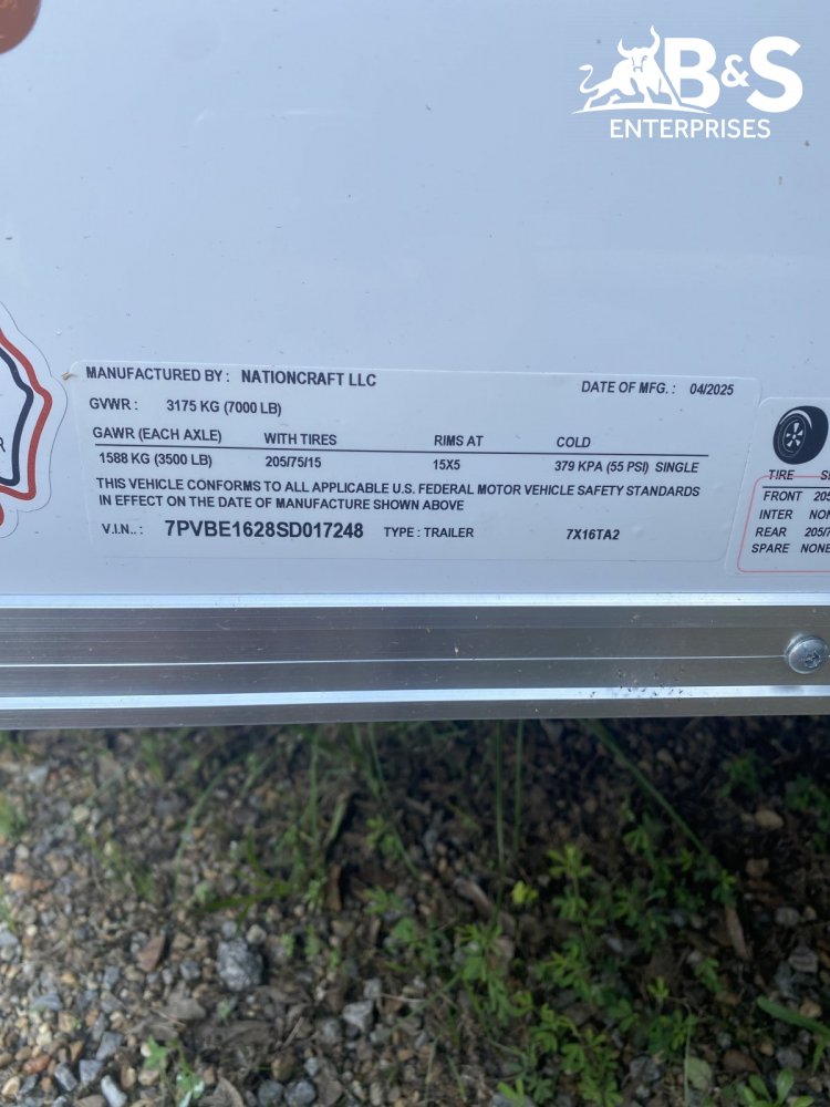 2025 NationCraft Trailers 7X16TA Cargo / Enclosed Trailer