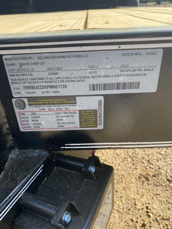 2023 Bellwether MFG 22FT Tilt Trailer