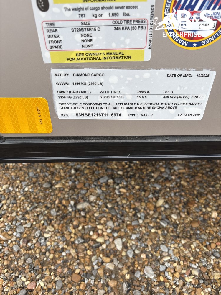 6'x12' Diamond Cargo Enclosed Cargo