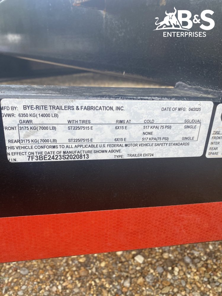 7"x24' Bye-Rite Trailers Equipment