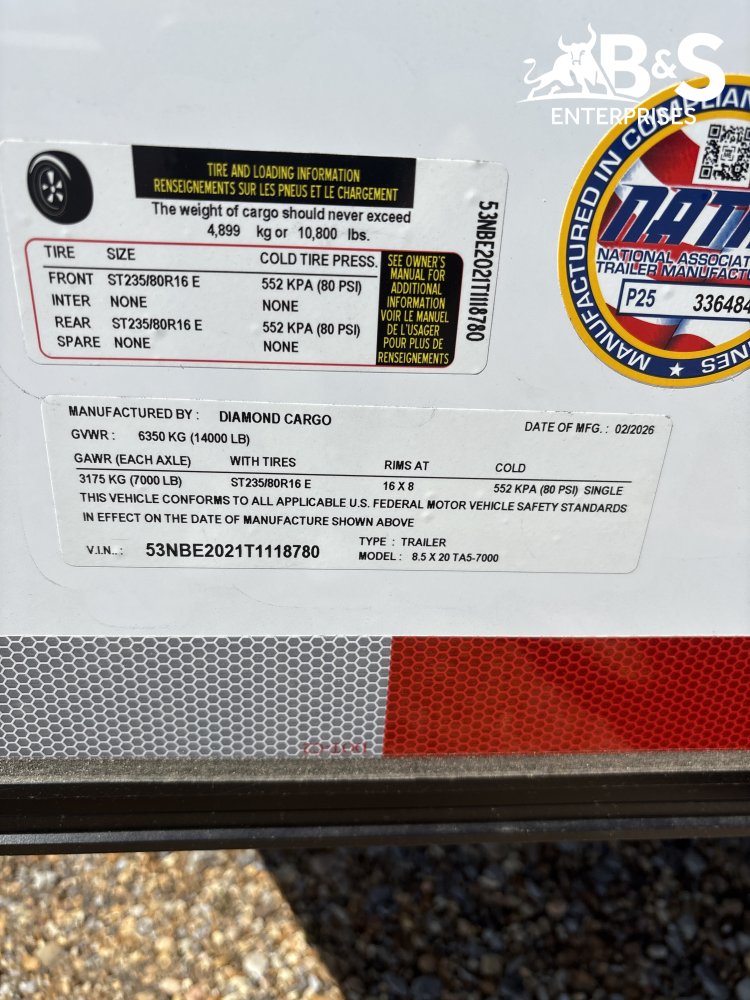 8.5'x20' Diamond Cargo Enclosed Cargo