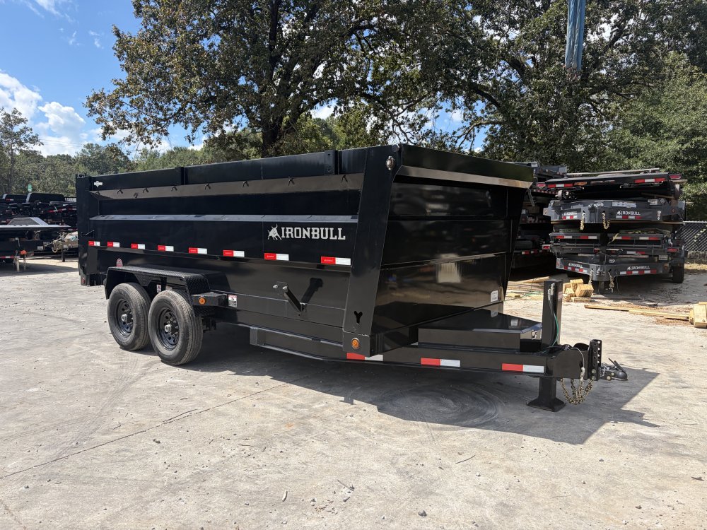 USED - GREAT CONDITION 2024 Iron Bull DTB 7x16 14K Dump Trailer - 4' Sides, Hydraulic Jack, Scissor Hoist Ramps