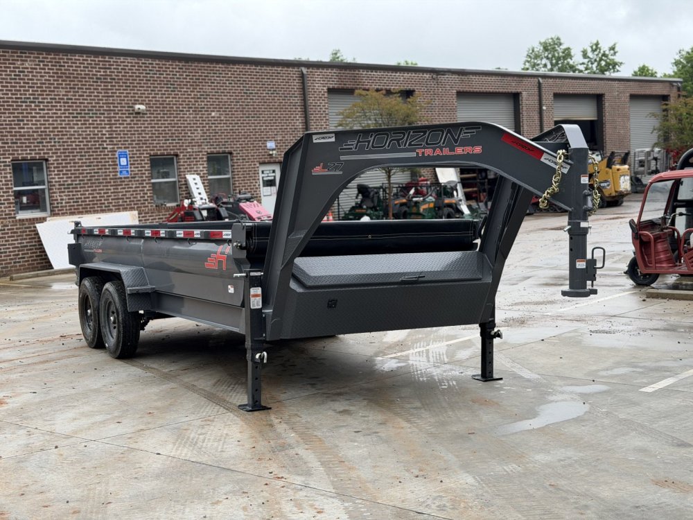 2026 Horizon LZ7 7x16 Gooseneck 14K Dump Trailer - 2' Sides, 8" I-Beam, Scissor Hoist, Ramps, Ash Gr