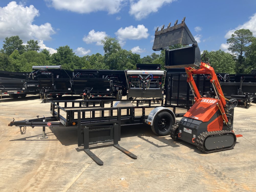 2023 Everun Everun Mini Skid Steer w/ pallet forks and 4in1 bucket + PJ 6.5x14 Utility Trailer