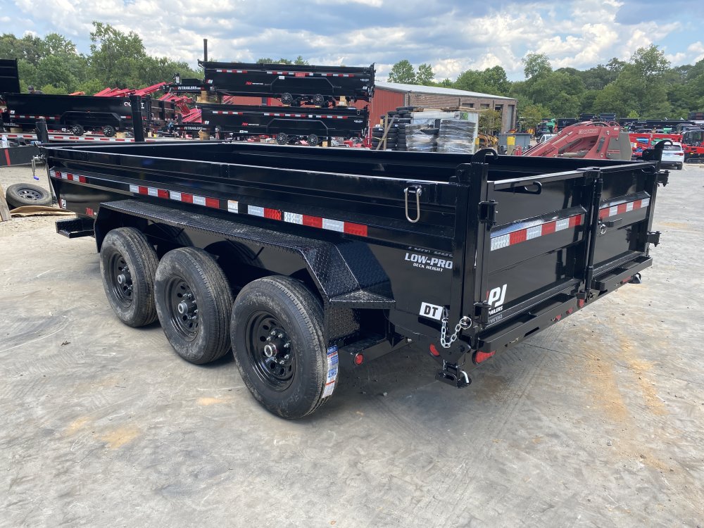 2026-PJ-Trailers-7x16-2ft-20k-10-Ton-Low-Pro-Ramps-Tri-axle-Dump,-Telescopic-Hoist-D20K7162TP