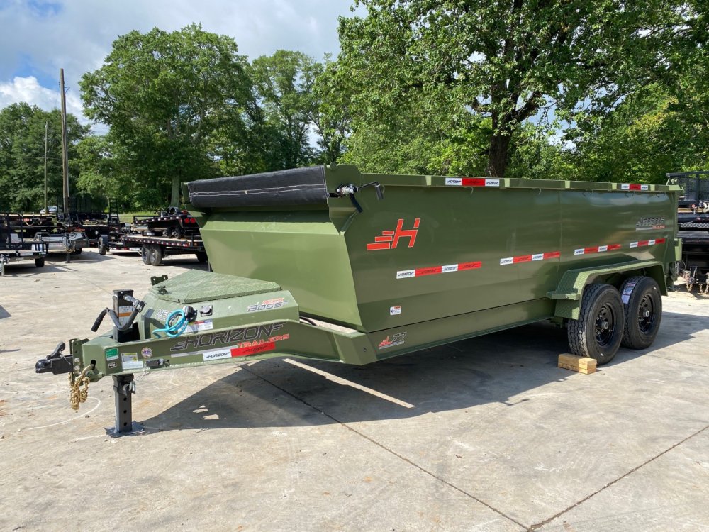 2026 Horizon LZ7 7x16 14k Dump Trailer - 42" Sides, Scissor Hoist, Mega Toolbox, NeckBoss Green