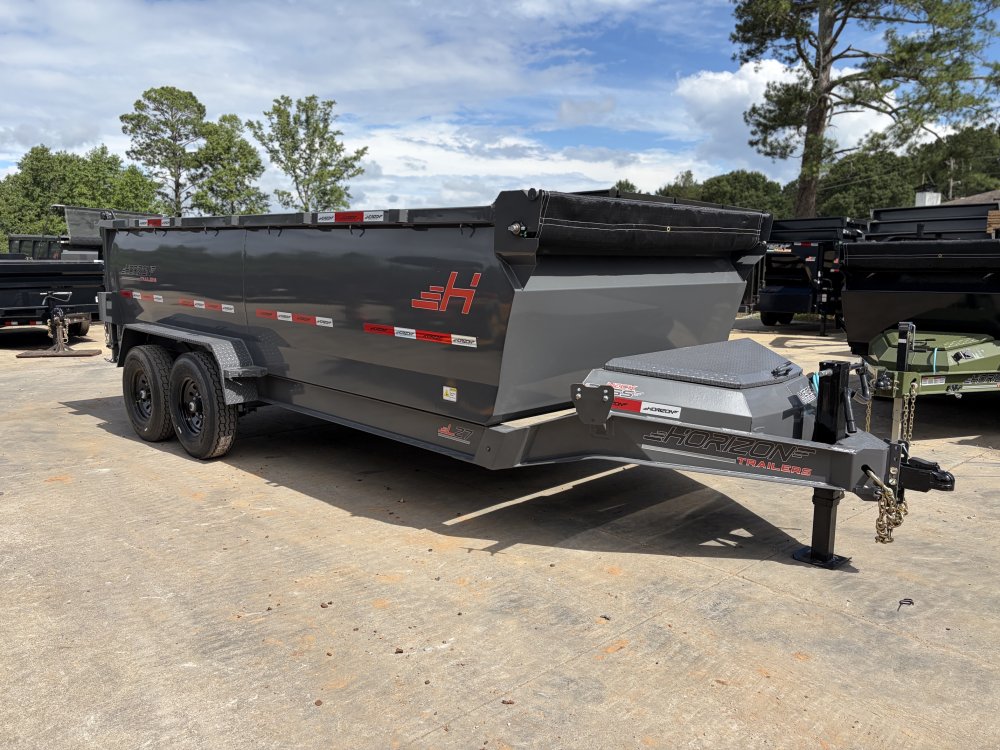 2027 Horizon LZ7 7x16 14K Dump Trailer - 42" Sides, Scissor Hoist, Mega Toolbox, NeckBoss Black
