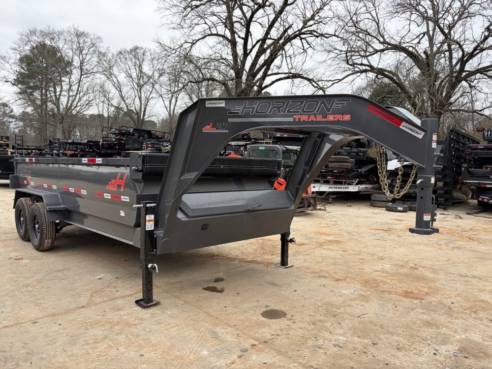 2026 Horizon LZ7 7x16 Gooseneck 14K Dump Trailer - 3' Sides, 8" I-Beam, Scissor Hoist, Ramps, Grey