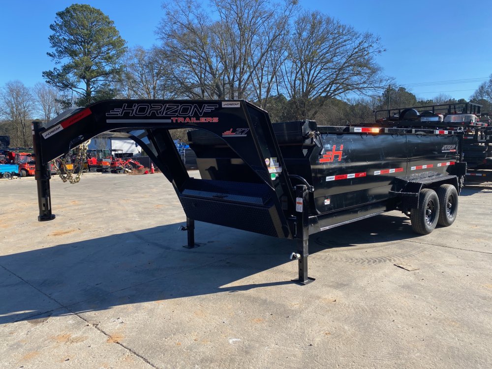 2026 Horizon LZ7 7x16 Gooseneck 14K Dump Trailer - 42" Sides, 8" I-Beam, Scissor Hoist, Ramps, Black