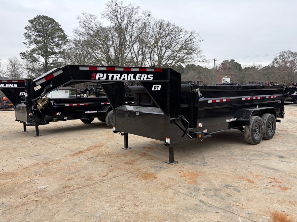 2027 PJ DT 7x16 Gooseneck Dump Trailer 15.6k - 3' Sides, 12-Ton Telescopic Hoist, Ramps & Tarp