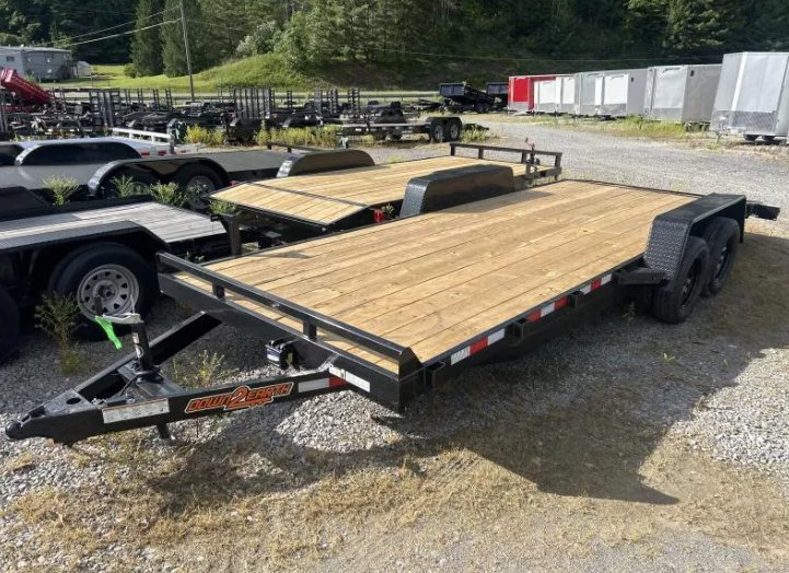 2026 Down To Earth Trailers 7x18 10k Wood Deck Car hauler w/ Slide-out Ramps