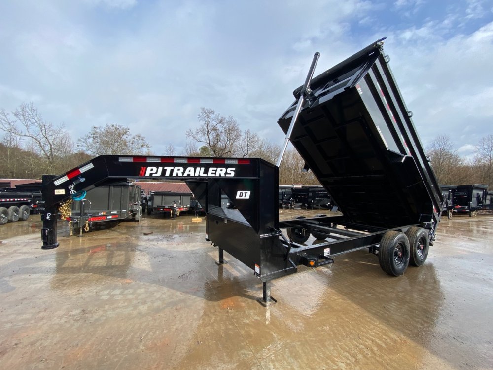 2026 PJ Trailers DT 7x14 16K Gooseneck Dump Trailer - 4' Sides, TELE Hoist, Barn/Spread Gate, Ramps 