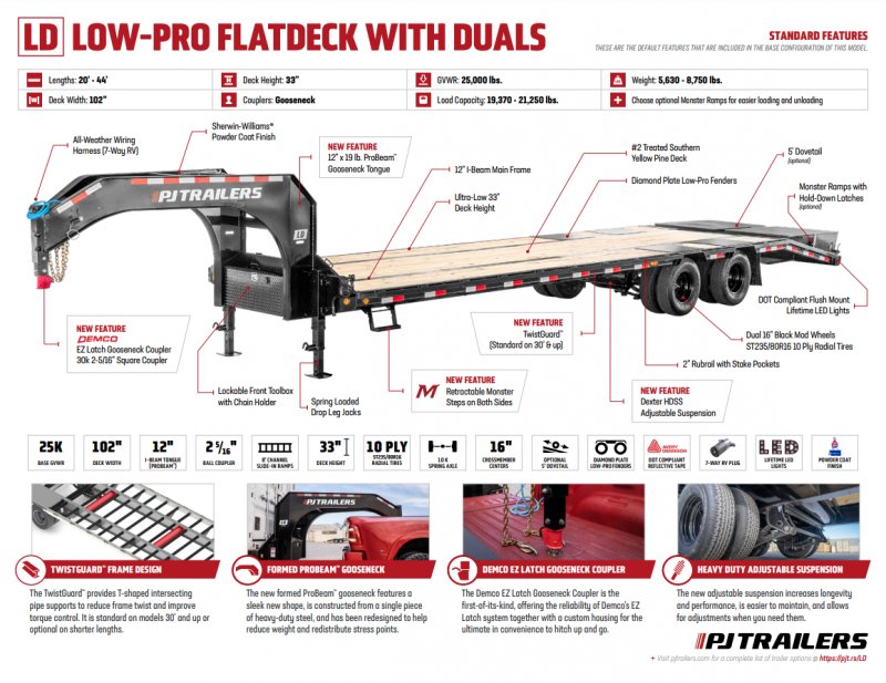 2025 PJ Trailers 8.5x40 25k 40' Deckover Gooseneck Monster Ramps