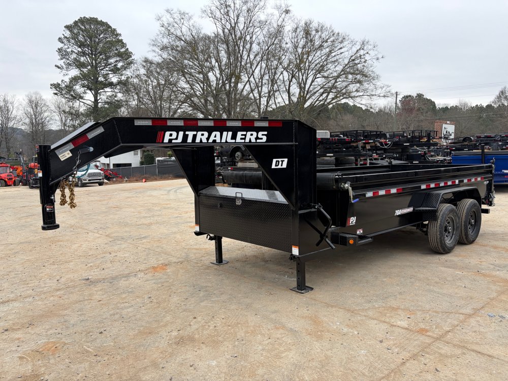 2026 PJ Trailers DT 7x16 Gooseneck Dump Trailer - 15,600 GVWR - 2' Sides - Barn/Spread Gate - Telesc