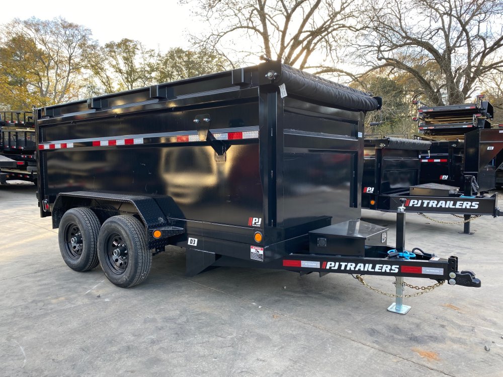 2026-PJ-Trailers-6x12-10K-Dump-Trailer-4'-Sides,-Barn-Doors,-Ramps,-Single-Push-Lift-Cylinder,-Tarp-