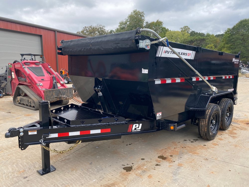 2026-PJ-Trailers-7x14-14K-Dump-Trailer-4'-Sides,-TELE-Hoist,-Hydraulic-Jack,-Monster-Rails-&-Toolbox