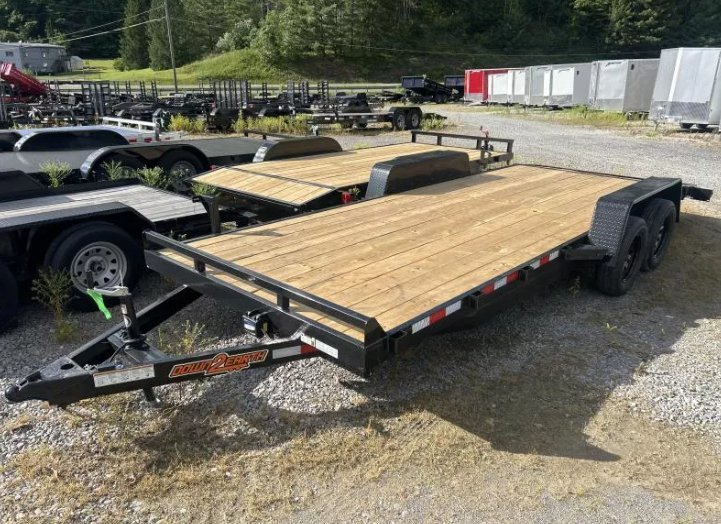2026 Down To Earth Trailers 7x16 10k Wood Deck Car hauler w/ Slide-out Ramps
