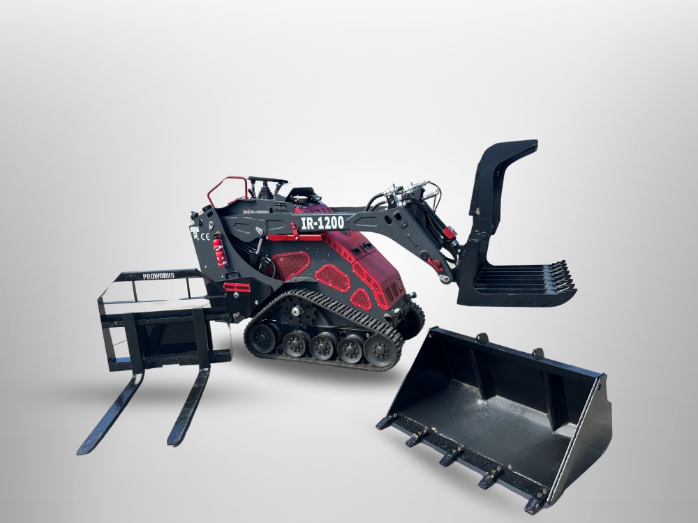 2025 Iron Rhino IR1200 Mini Skid Steer Bundle with Root Grapple and Pallet Forks
