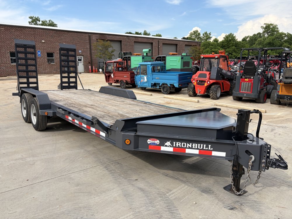 2024 Iron Bull EWB 7x20 Equipment Trailer 16K GVWR - 8K Axles, 17.5 Tires, HD Fold-Up Ramps, 8" I-Beam Frame