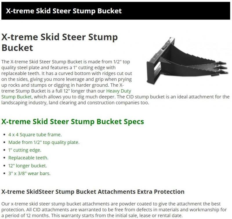 Xtreme Stump Bucket Up to 110HP