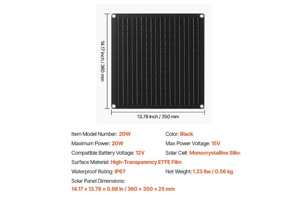 20W 12V Solar Battery Charger & Maintainer