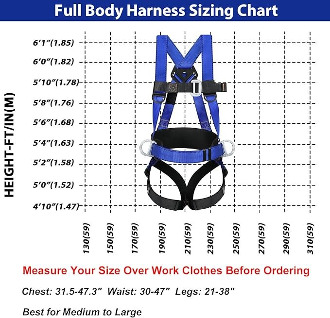 Safety Harness Fall Protection Kit - Full Body Roofing harnesses with Shock Absorbing Lanyard
