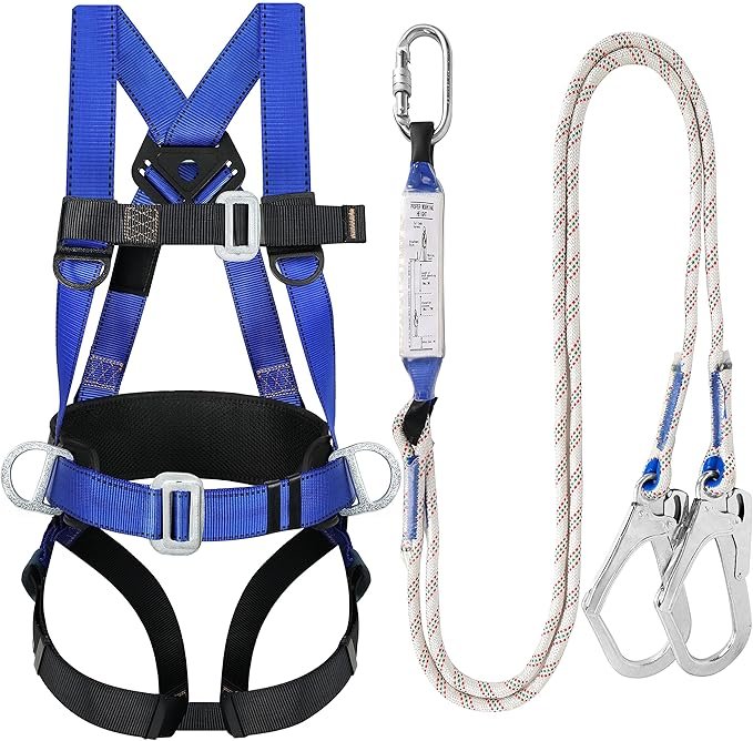 Safety Harness Fall Protection Kit - Full Body Roofing harnesses with Shock Absorbing Lanyard