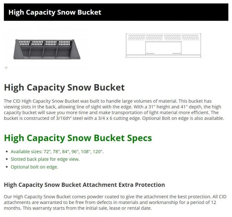 96" HIGH CAPACITY SNOW BUCKET