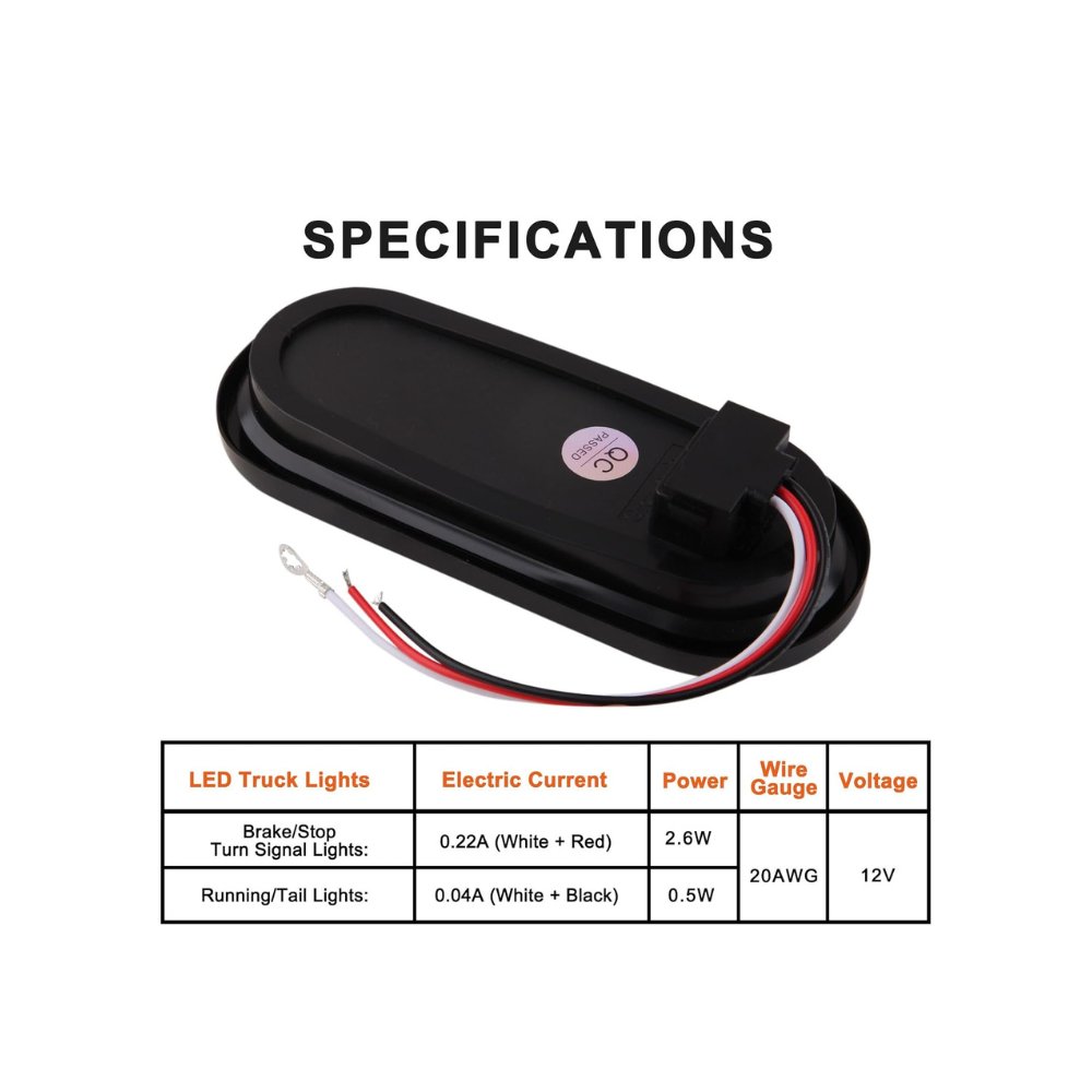 6" Oval LED Trailer Tail Light w/ Wiring