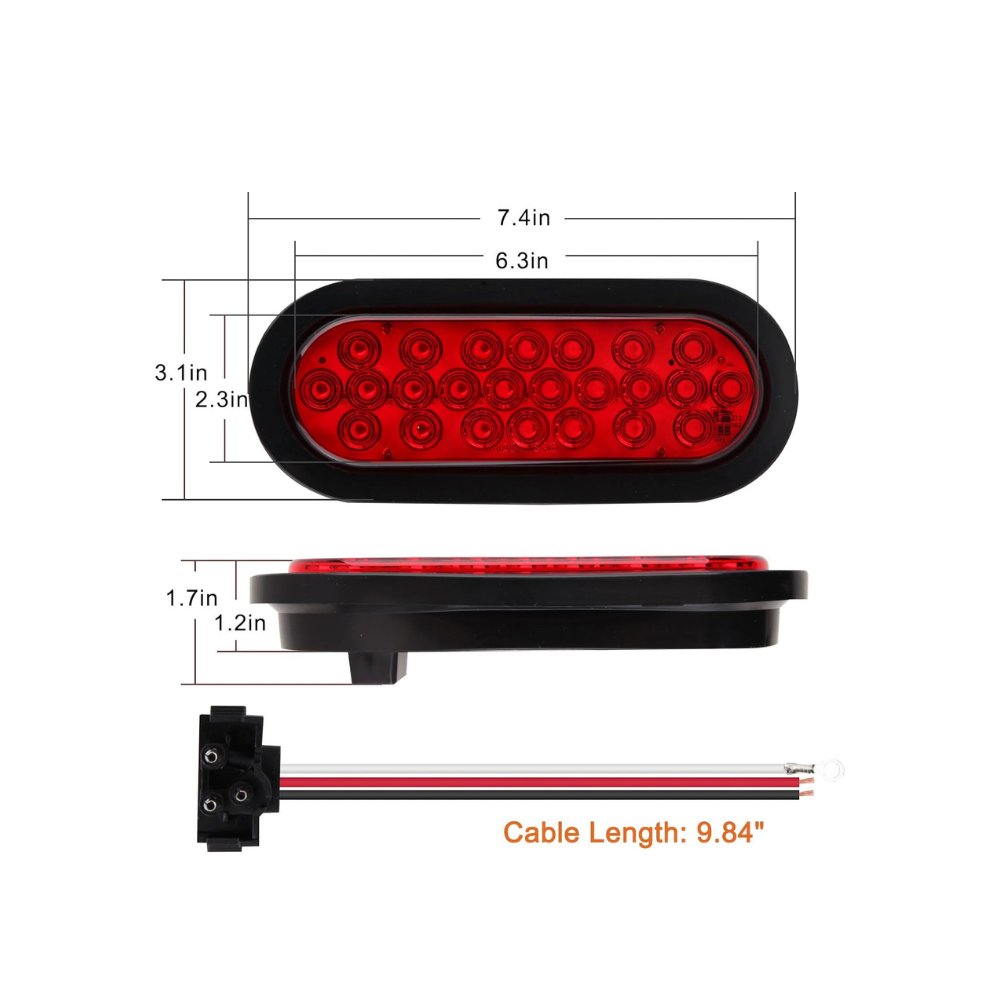 6" Oval LED Trailer Tail Light w/ Wiring