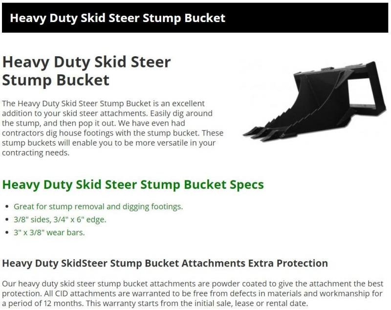 HD Stump Bucket up to 65HP